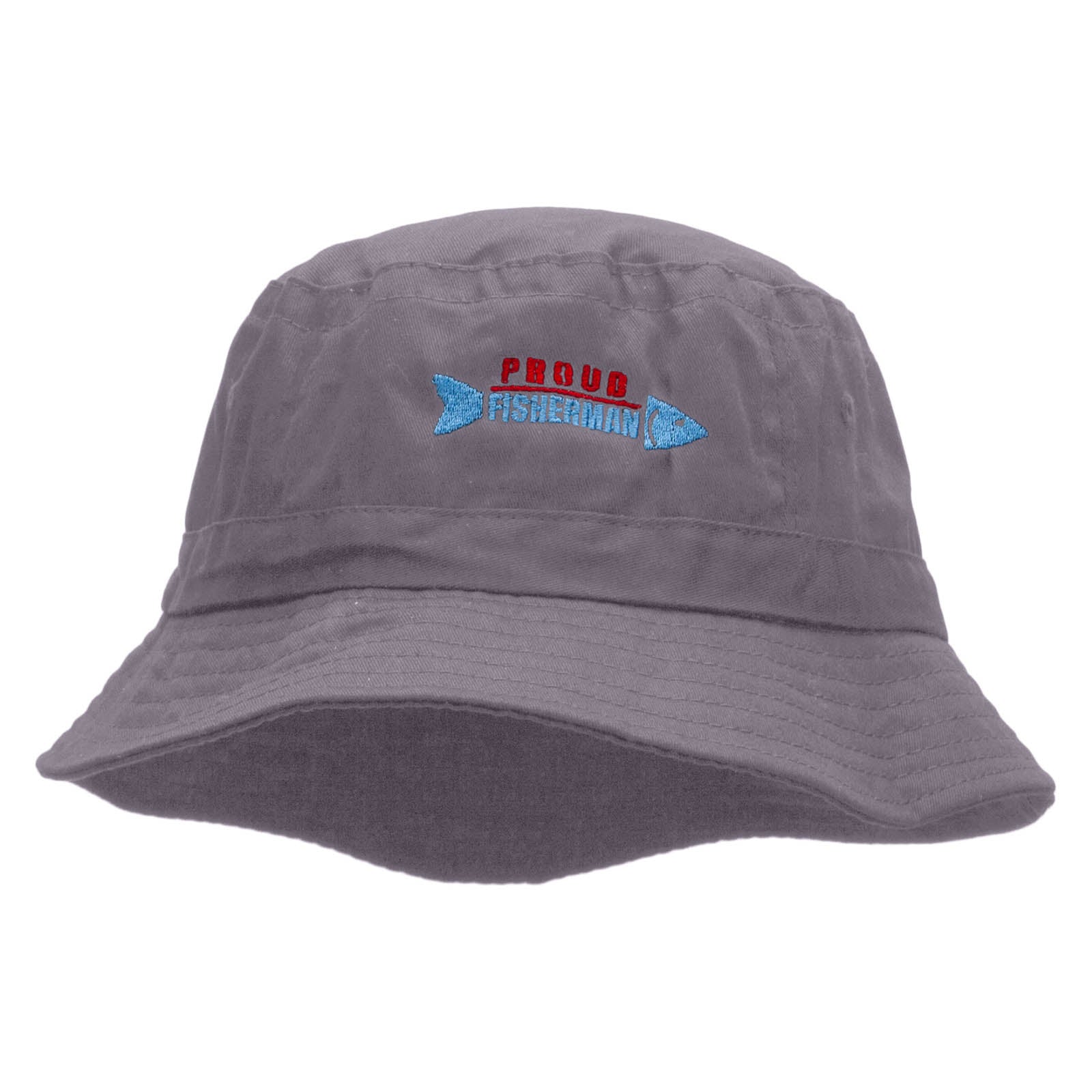 Proud Fisherman Embroidered Pigment Dyed Bucket Hat - Charcoal OSFM