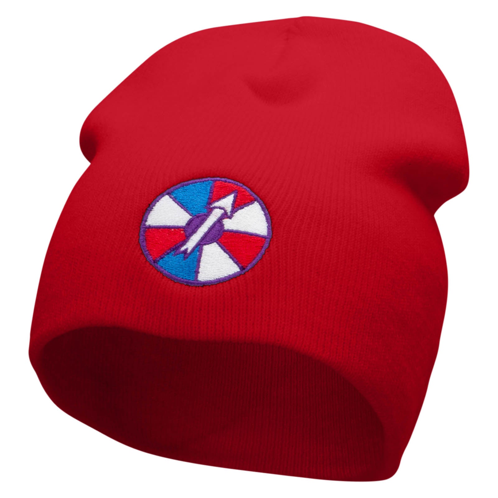 Chance Wheel Embroidered 8 Inch Short Beanie - Red OSFM