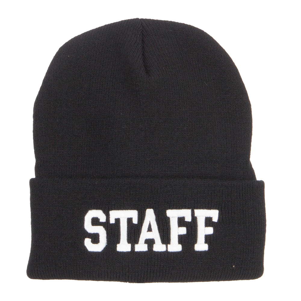 Staff Letter Embroidered Long Beanie - Black OSFM