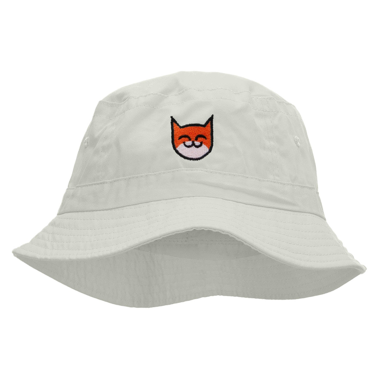 Happy Cat Embroidered Pigment Dyed Bucket Hat - White OSFM