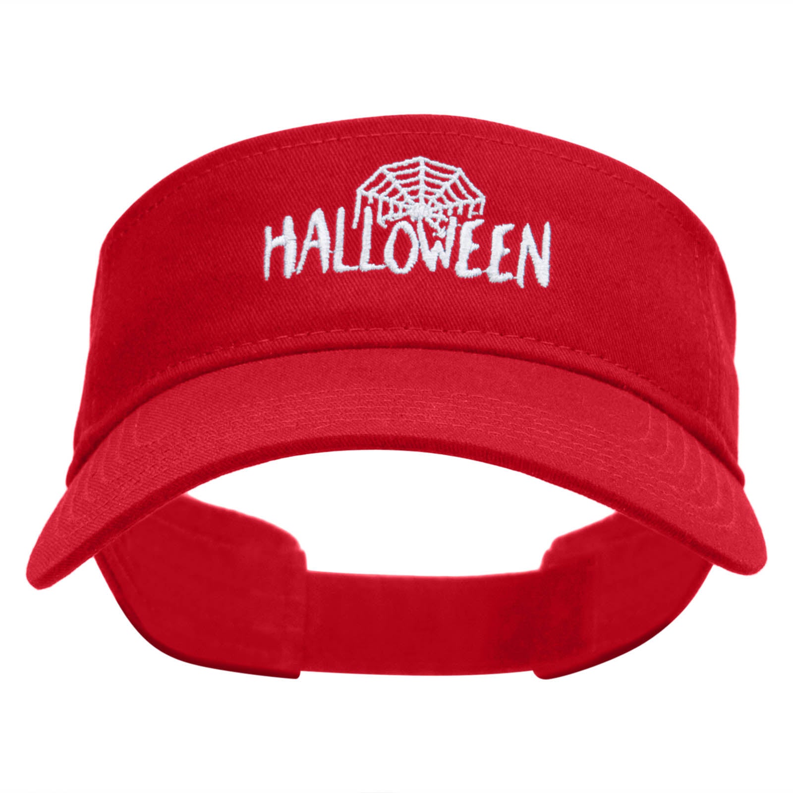 Halloween And Web Embroidered Cotton Twill Sun Visor - Red OSFM