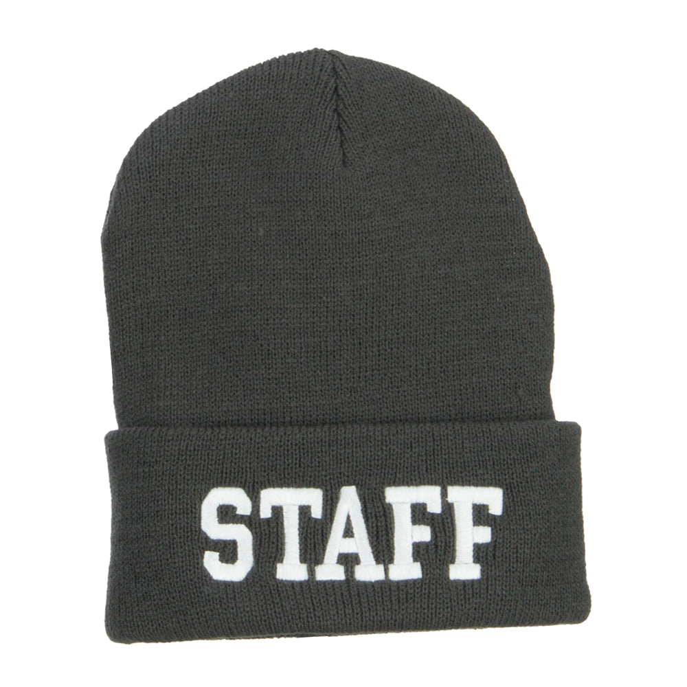 Staff Letter Embroidered Long Beanie - Dk Grey OSFM