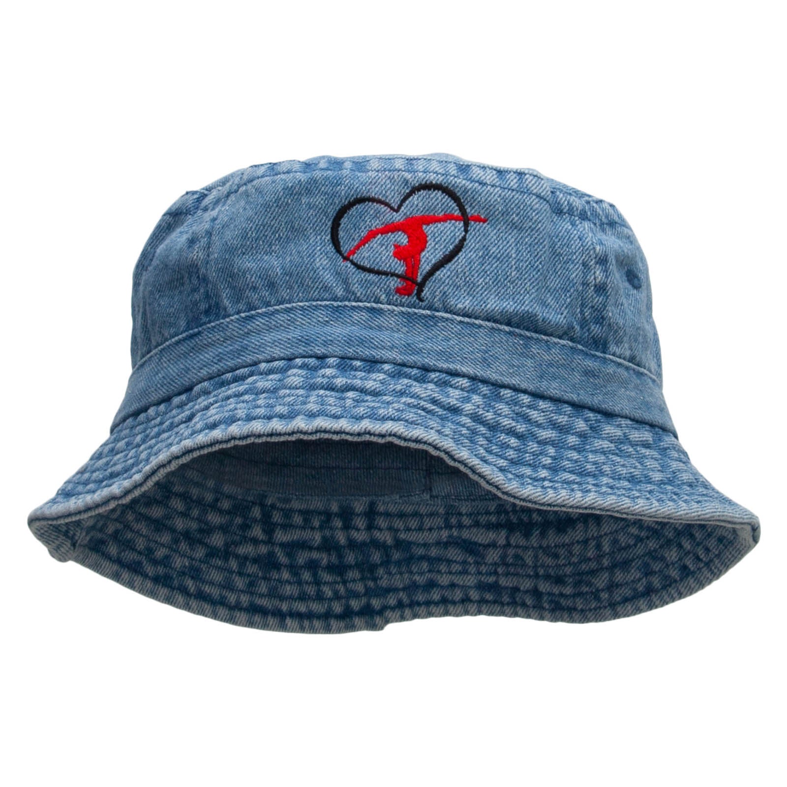 Gymnastics Ribbon Heart Embroidered Pigment Dyed Bucket Hat - Lt Denim OSFM