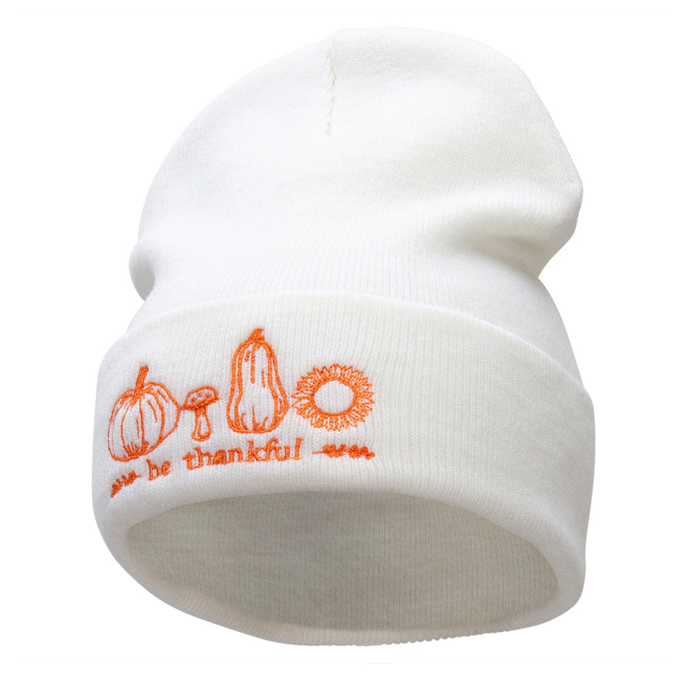 Be Thankful Embroidered Knitted Long Beanie - White OSFM