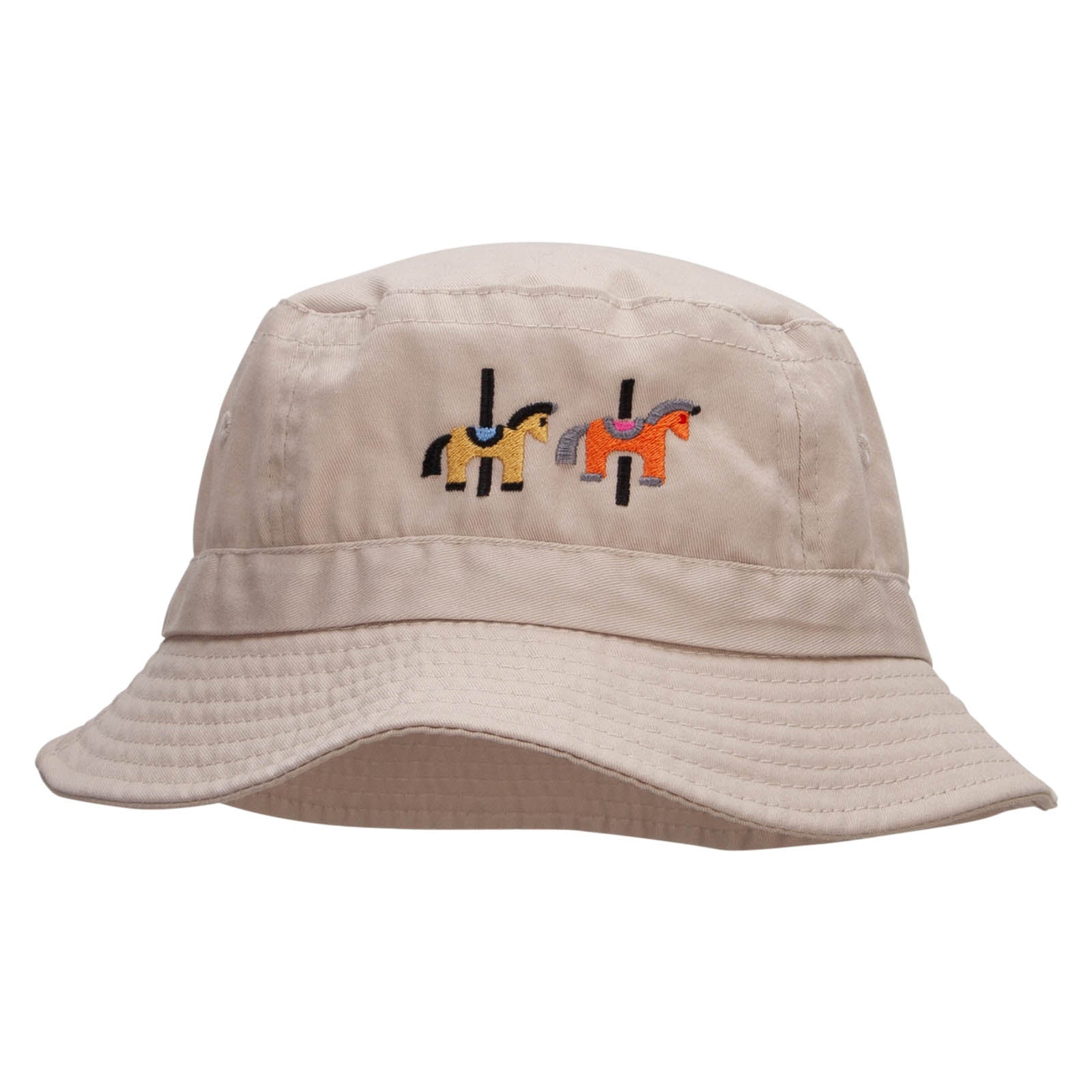 Merry-Go-Round Embroidered Pigment Dyed Bucket Hat - Khaki OSFM