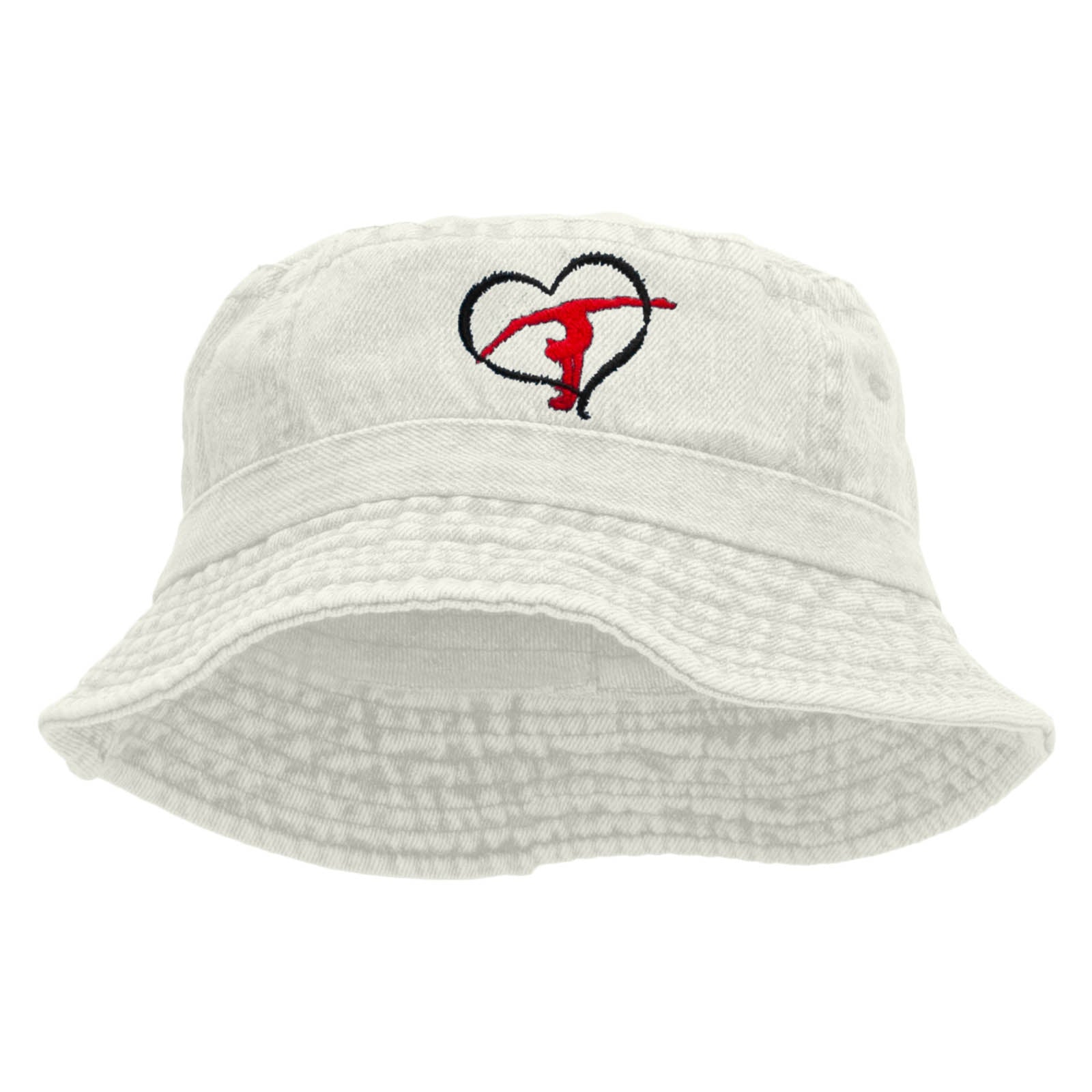 Gymnastics Ribbon Heart Embroidered Pigment Dyed Bucket Hat - White OSFM