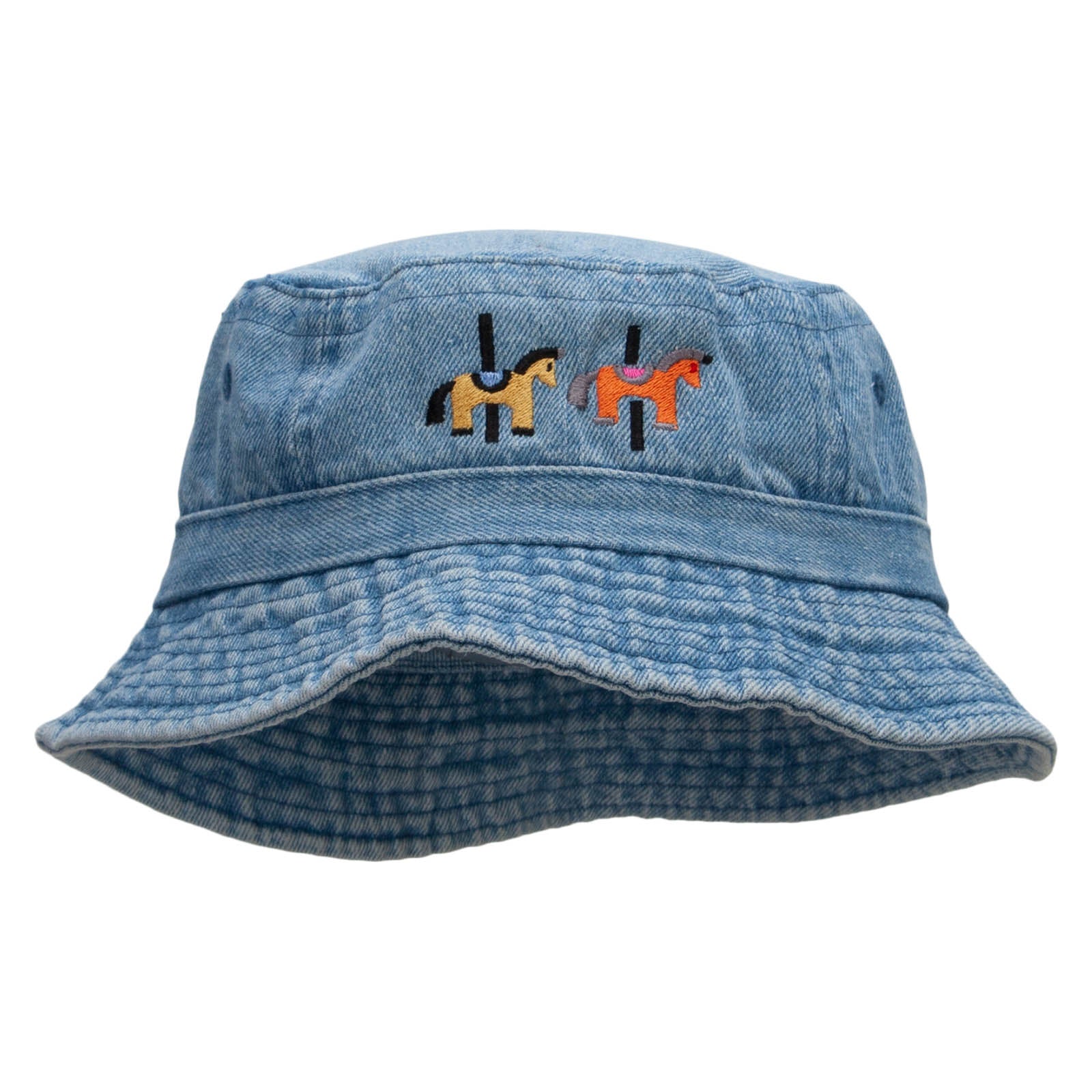 Merry-Go-Round Embroidered Pigment Dyed Bucket Hat - Lt Denim OSFM