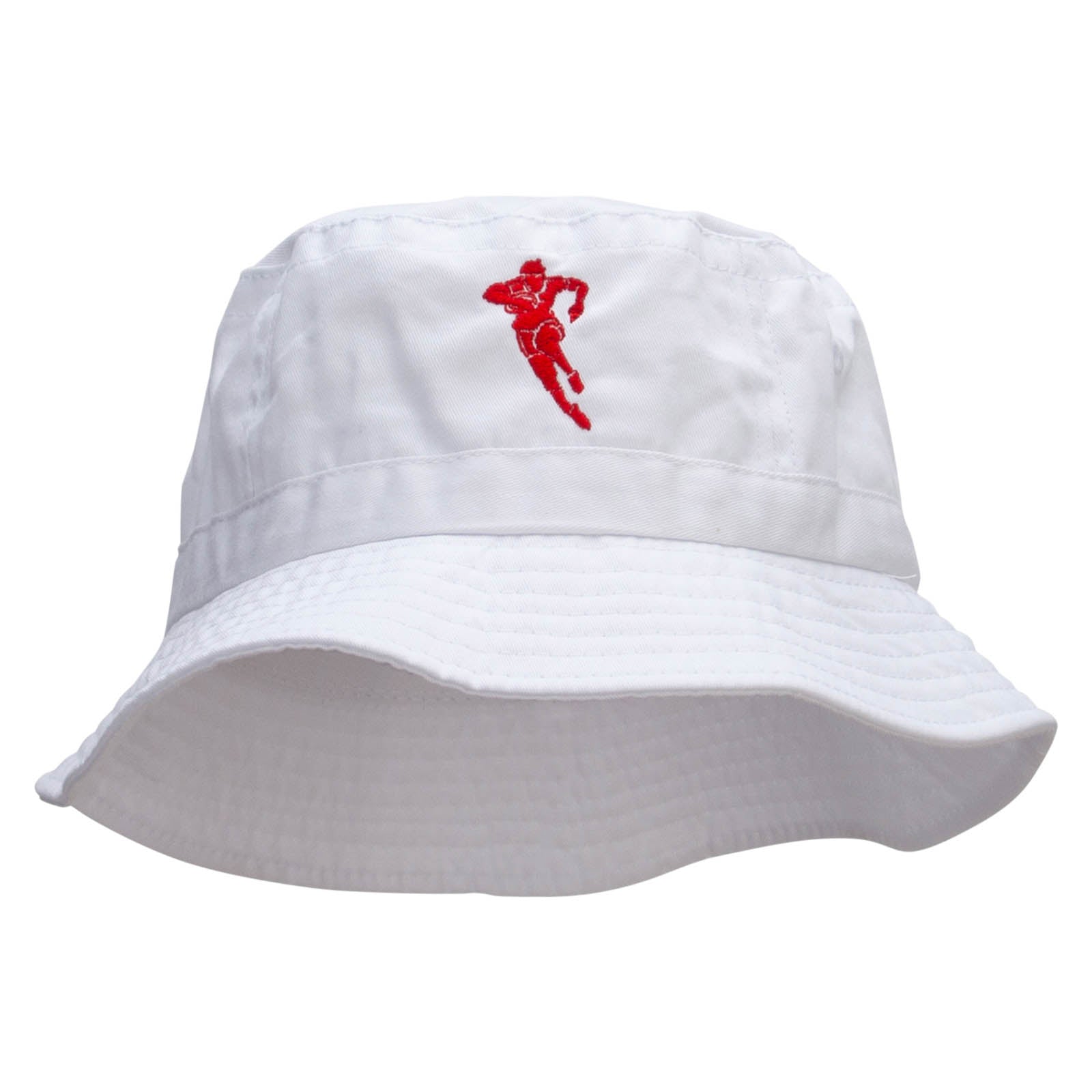 Rugby Player Jumping Embroidered Bucket Hat - White OSFM