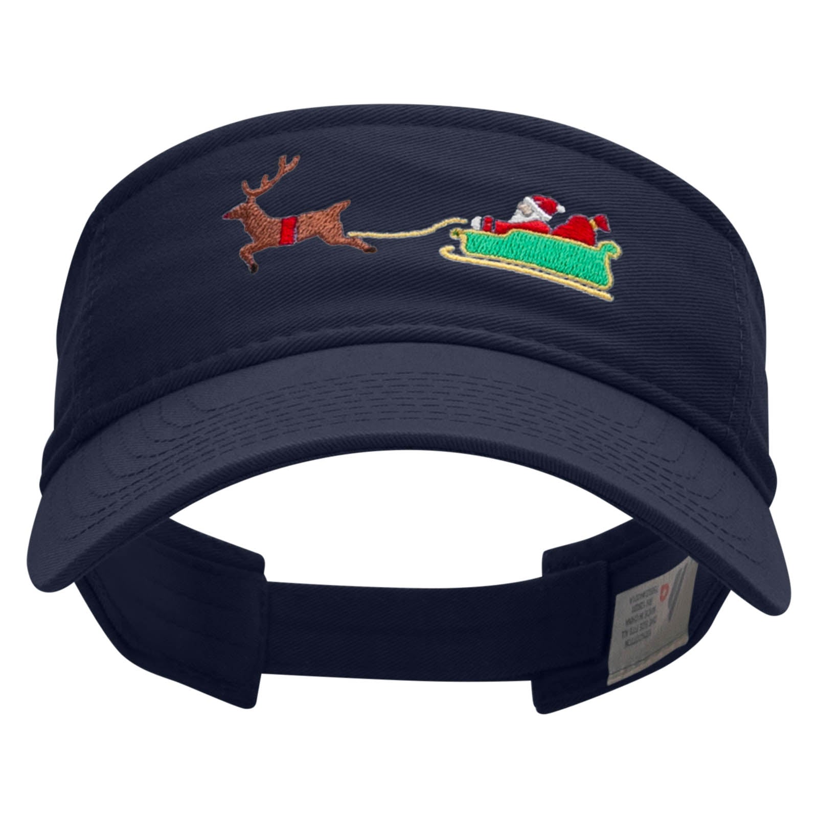 Santa On the Way Embroidered Pro Style Cotton Twill Washed Visor - Navy OSFM