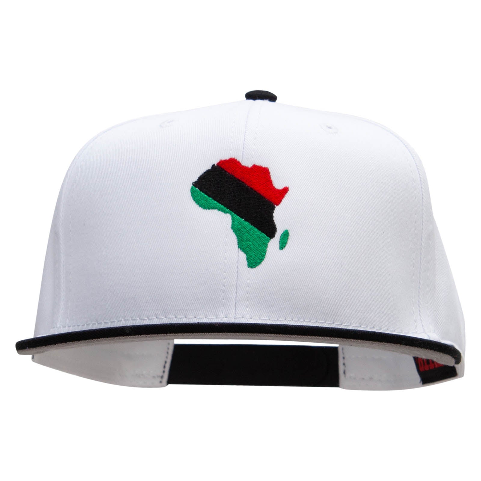 African Kwanzaa Embroidered Two Tone Flat Bill Snapback - Black White OSFM