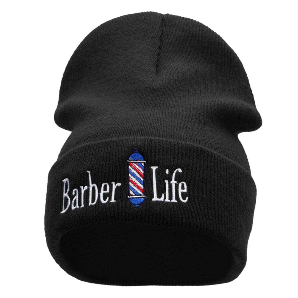 Barber Life Embroidered 12 Inch Long Knitted Beanie - Black OSFM