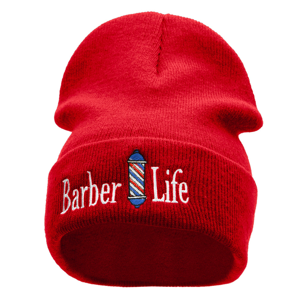 Barber Life Embroidered 12 Inch Long Knitted Beanie - Red OSFM