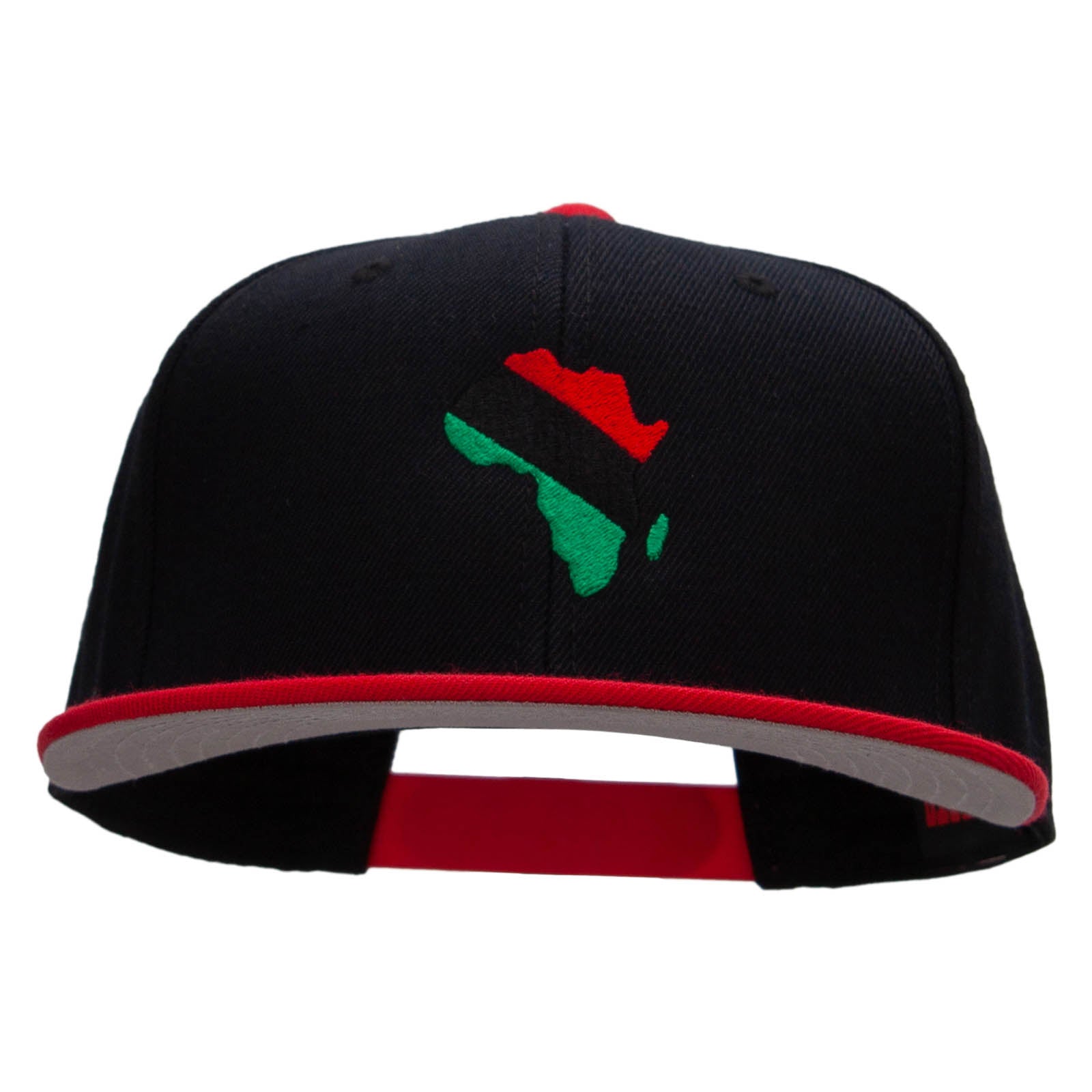 African Kwanzaa Embroidered Two Tone Flat Bill Snapback - Red Black OSFM