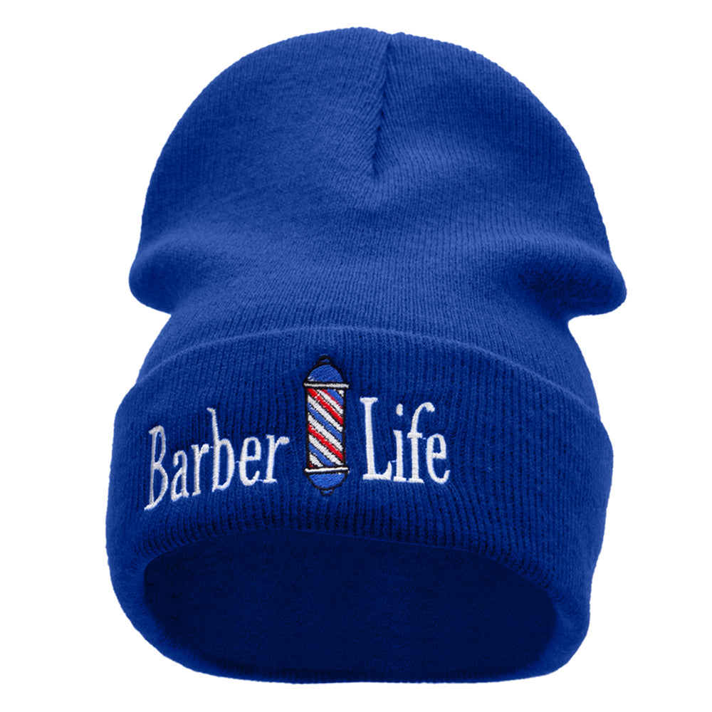 Barber Life Embroidered 12 Inch Long Knitted Beanie - Royal OSFM