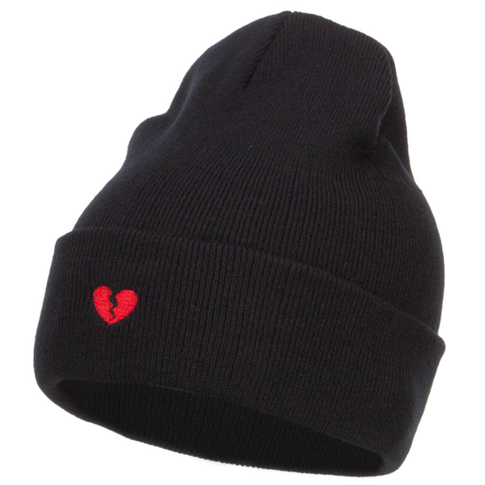 Mini Broken Heart Embroidered Long Beanie - Black OSFM