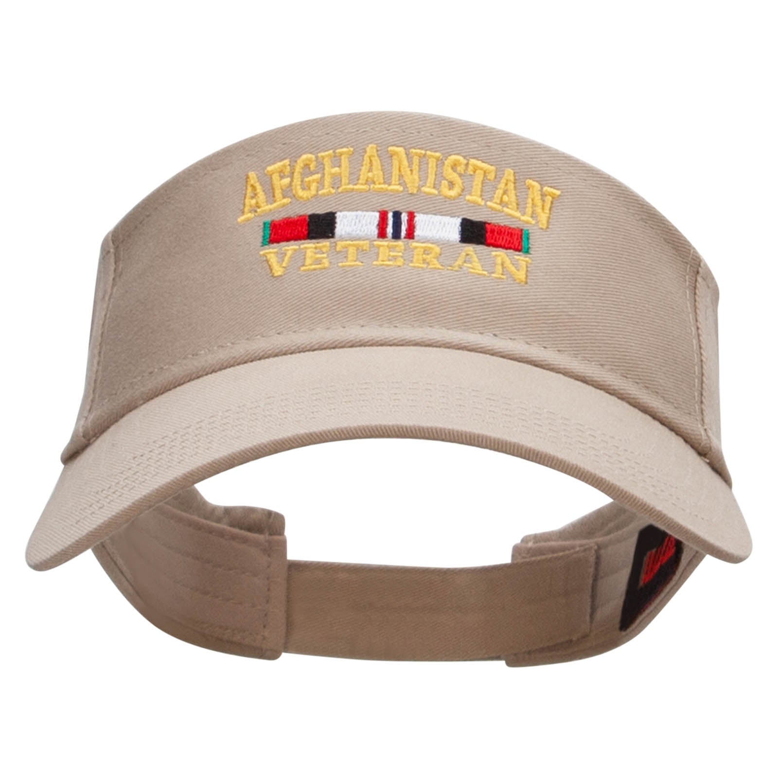 Afghanistan Vet Ribbon Embroidered Cotton Twill Sun Visor - Khaki OSFM