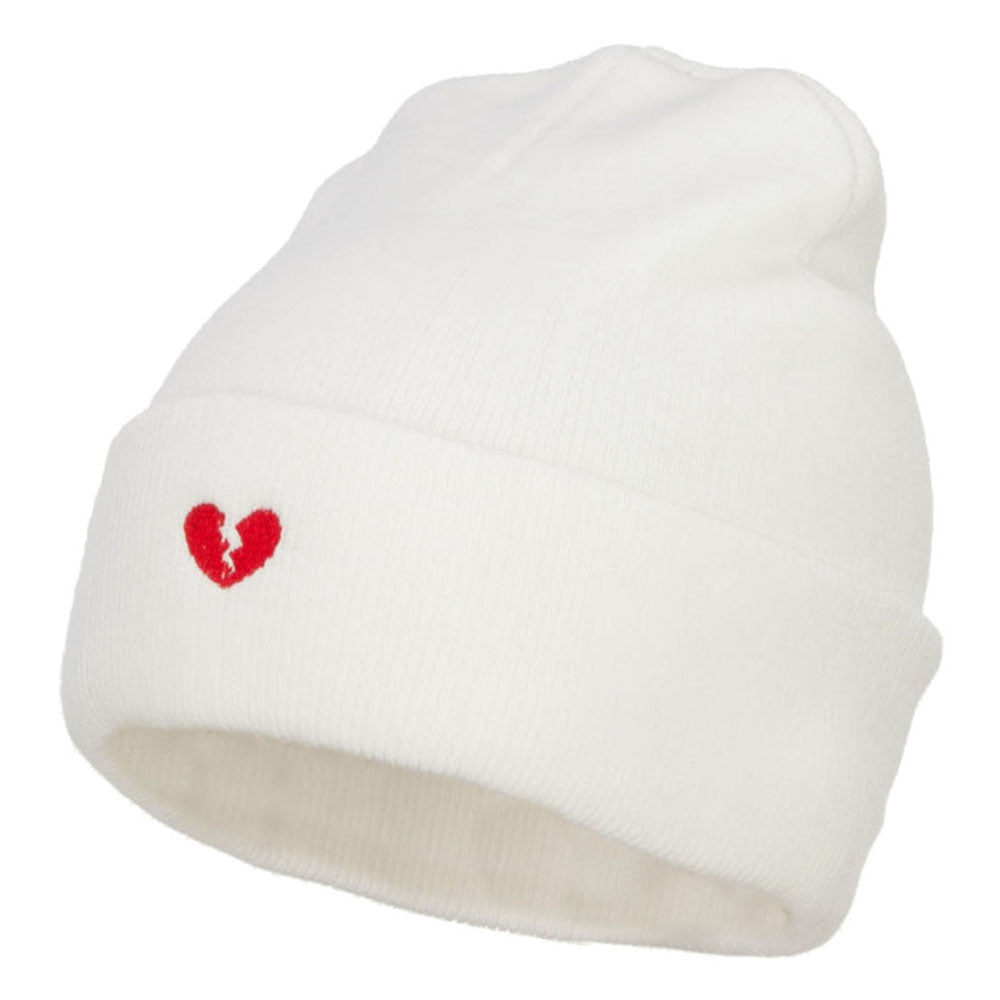 Mini Broken Heart Embroidered Long Beanie - White OSFM