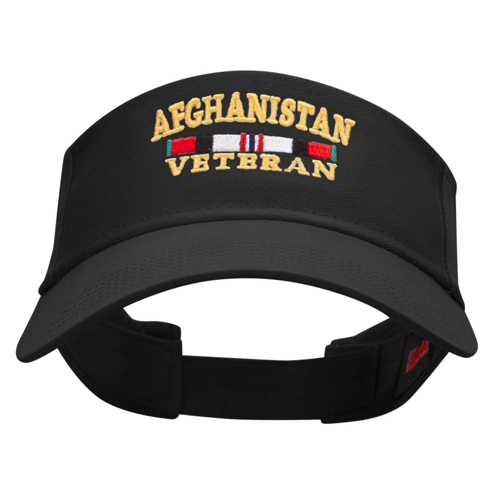 Afghanistan Vet Ribbon Embroidered Cotton Twill Sun Visor - Black OSFM