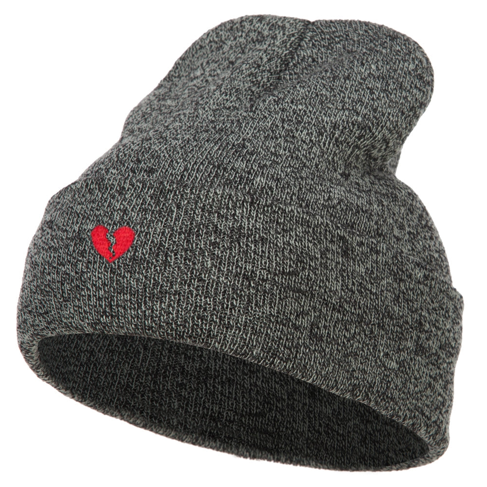 Mini Broken Heart Embroidered Long Beanie - Black Marled OSFM