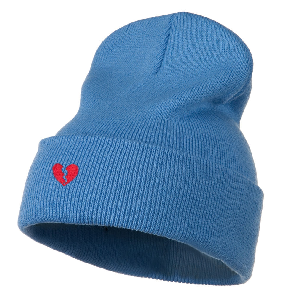 Mini Broken Heart Embroidered Long Beanie - Sky Blue OSFM