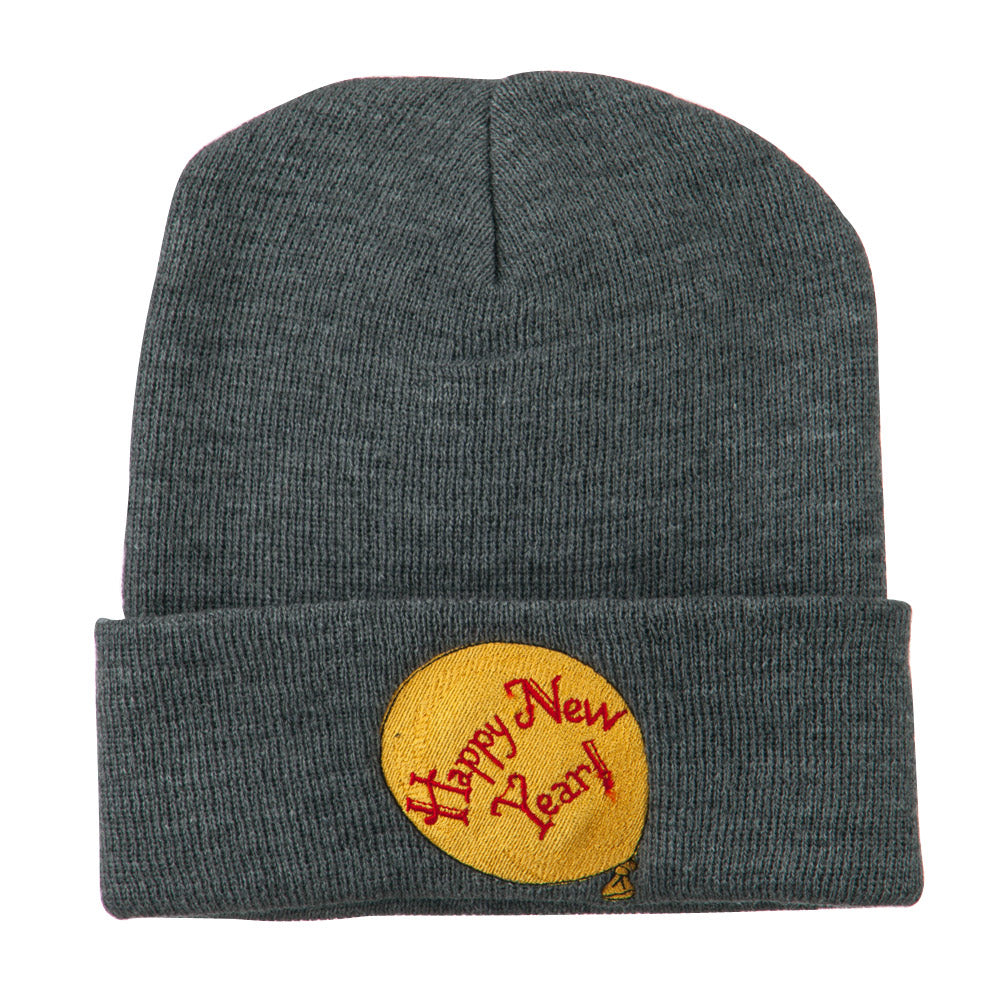 Happy New Year Balloon Embroidered Beanie - Grey OSFM