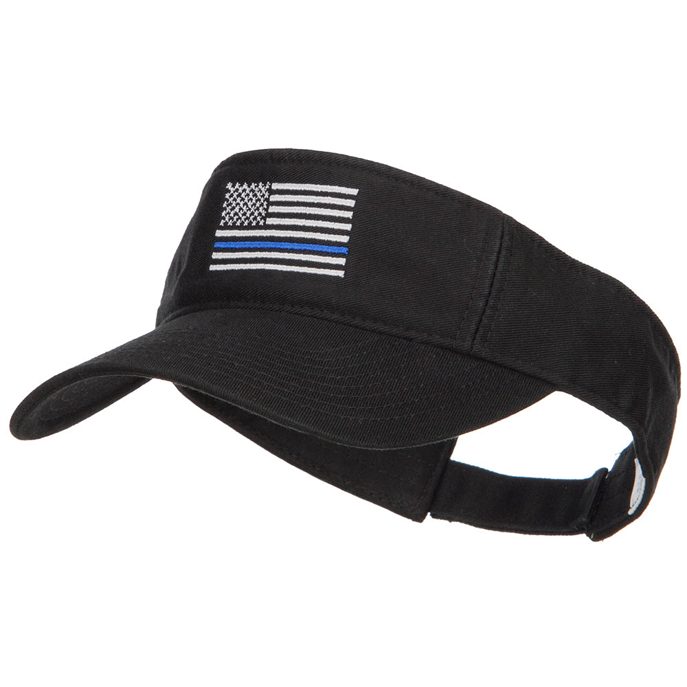 Thin Blue Line USA Flag Embroidered Washed Visor - Black OSFM