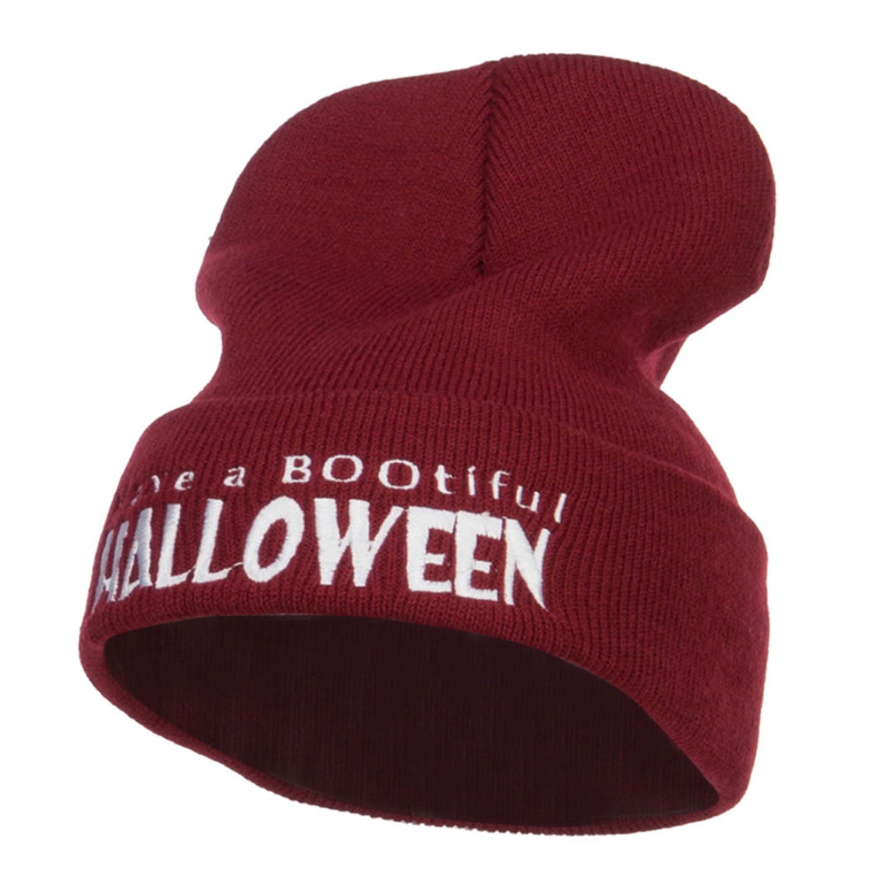 Have a Bootiful Halloween Embroidered Beanie - Maroon OSFM