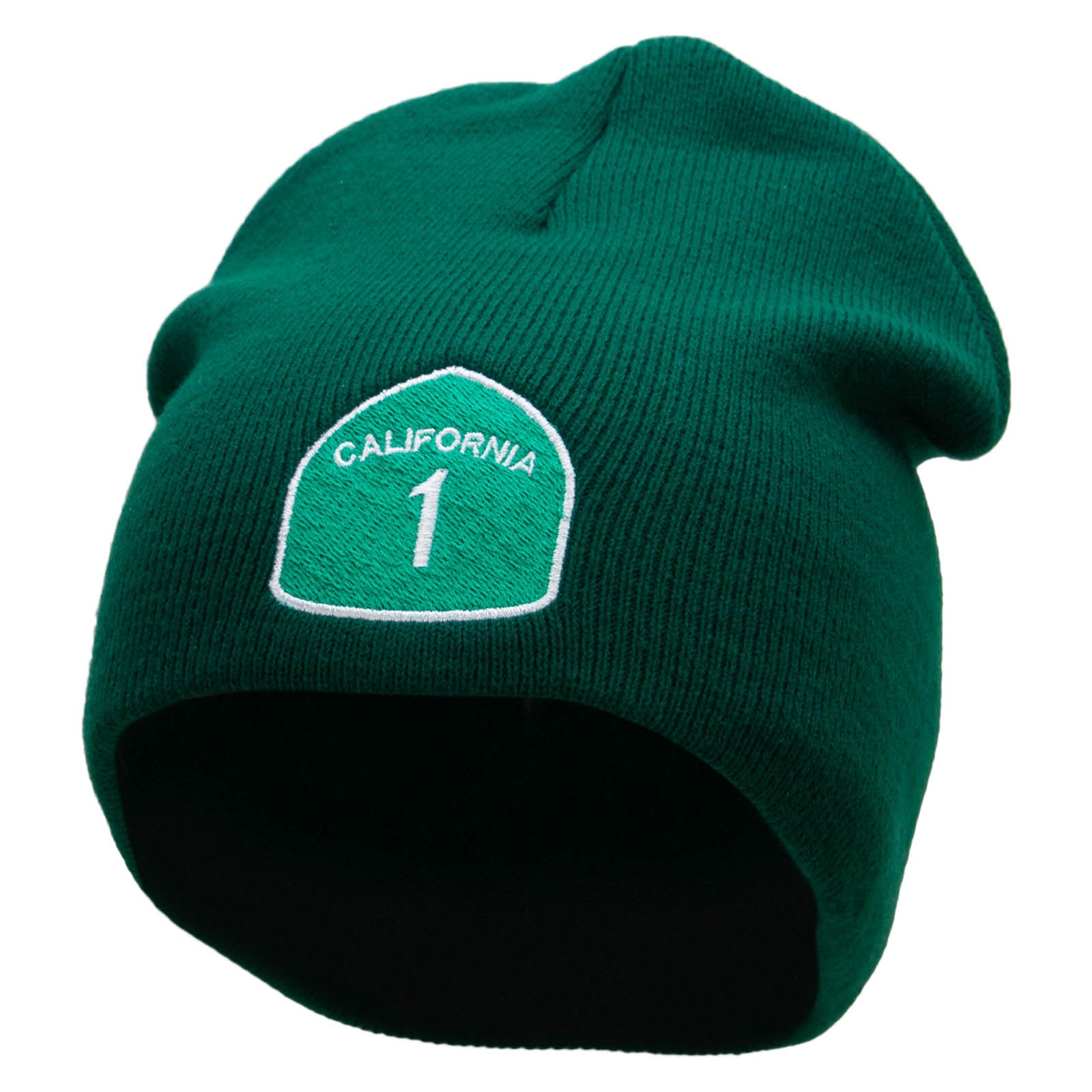 Pacific Coast California 1 Highway Embroidered 8 Inch Short Beanie Made in USA - Forest Green OSFM