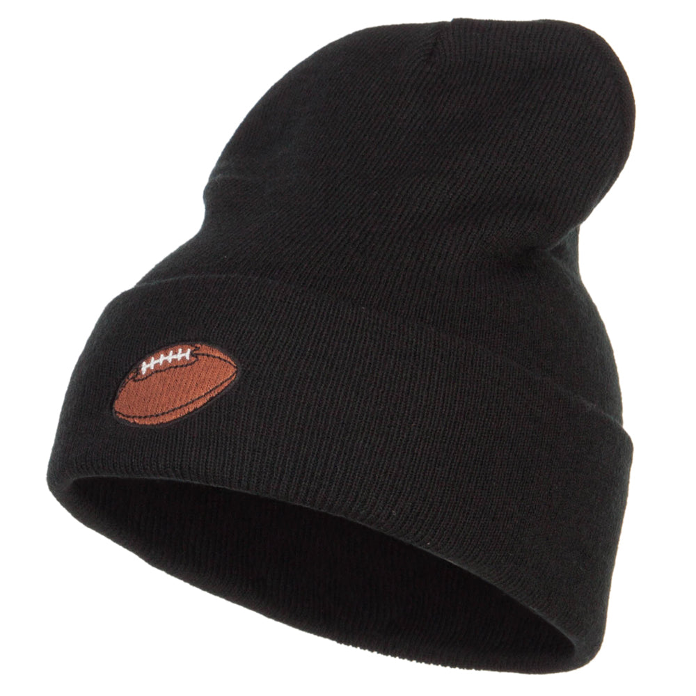 Football Embroidered Long Beanie - Black OSFM