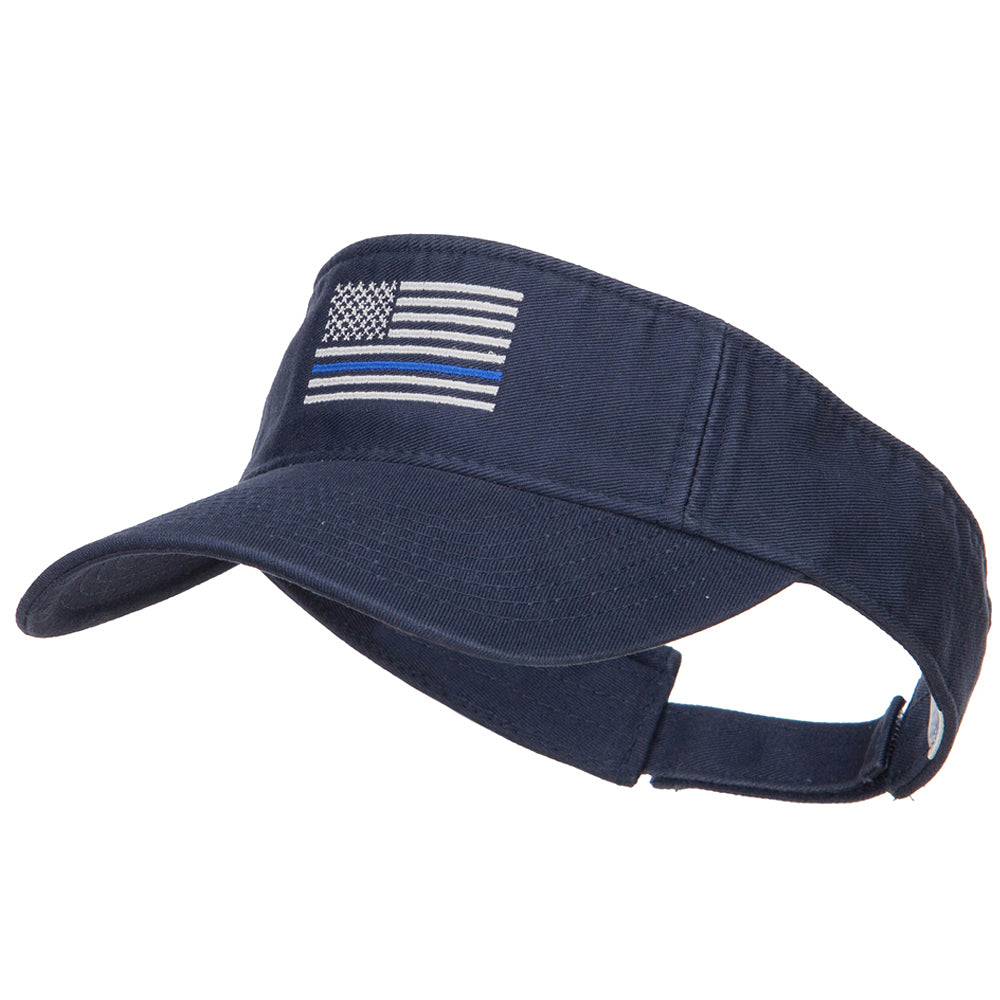 Thin Blue Line USA Flag Embroidered Washed Visor - Navy OSFM