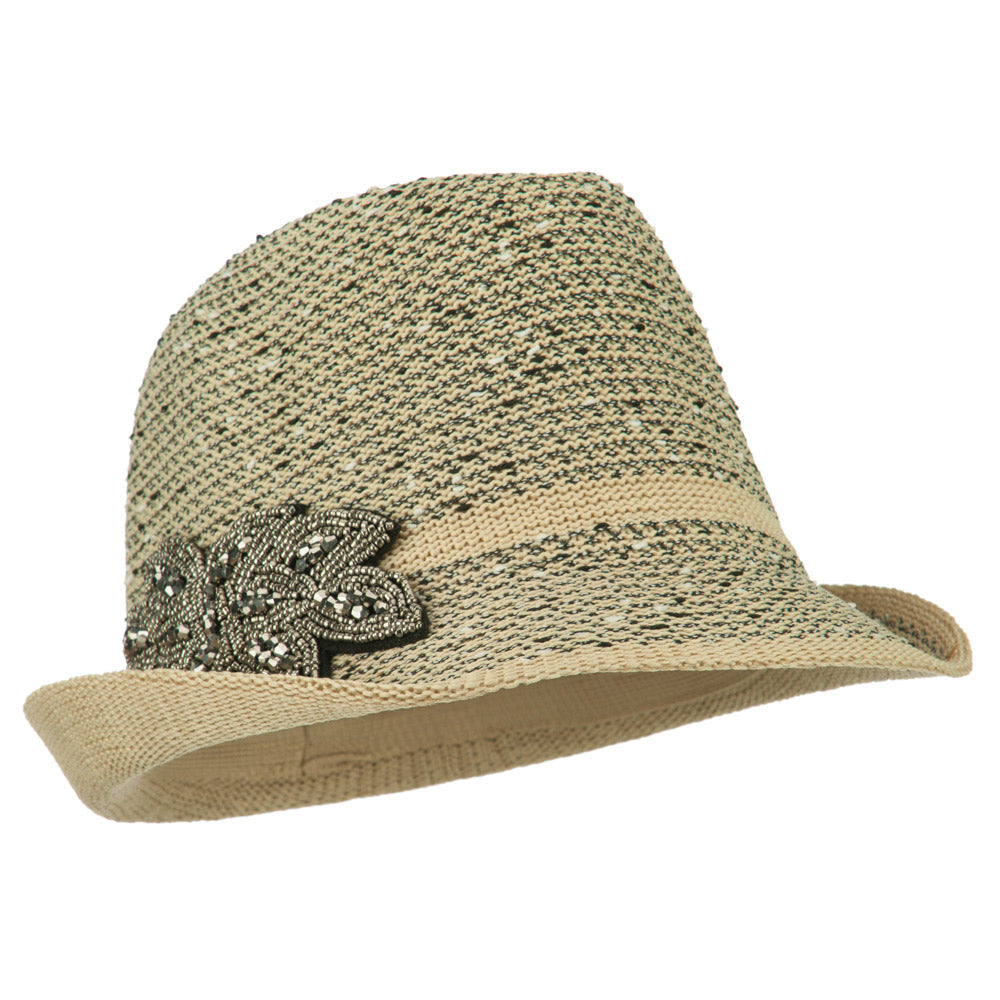 Beaded Motif Multi Colored Fedora - Beige M-L