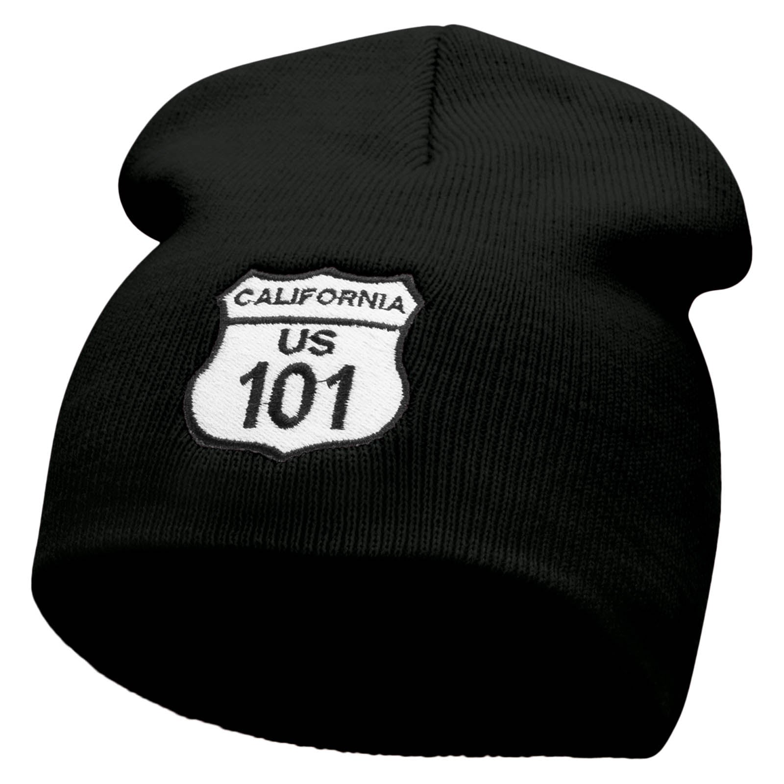 Route US 101 Sign Embroidered 8 Inch Short Beanie - Black OSFM