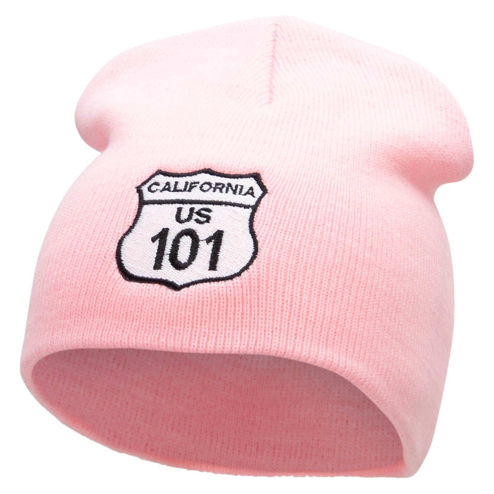 Route US 101 Sign Embroidered 8 Inch Short Beanie - Pink OSFM