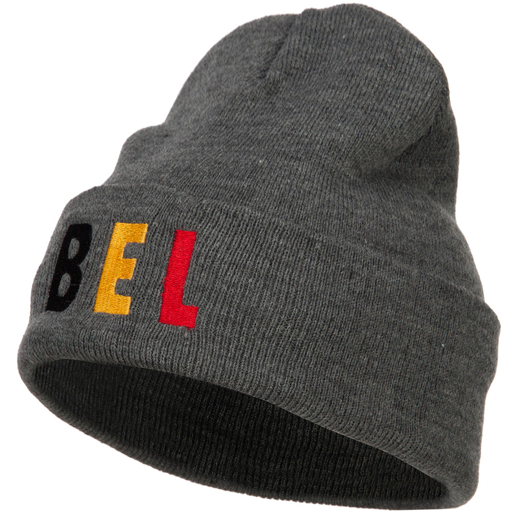 Belgium BEL Flag Embroidered Long Beanie - Dk Grey OSFM