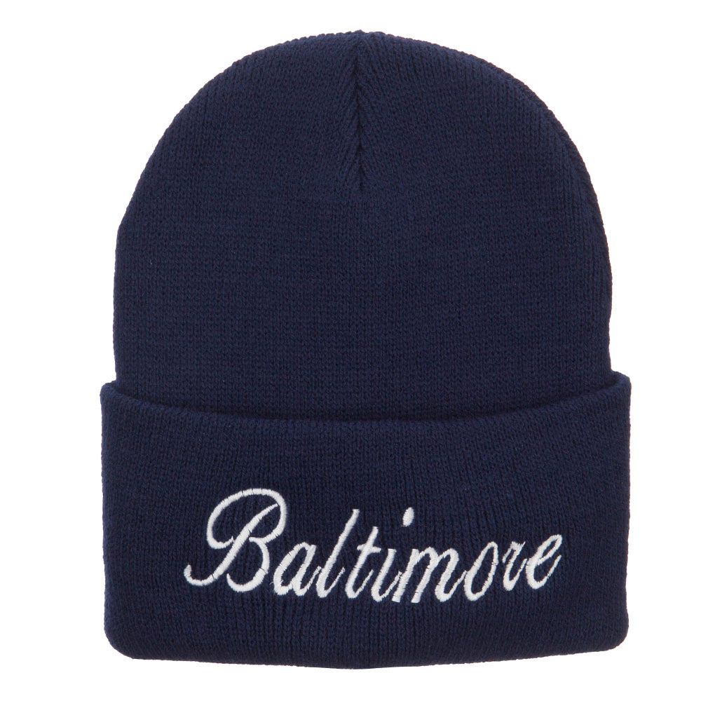 City of Baltimore Embroidered Long Beanie - Navy OSFM