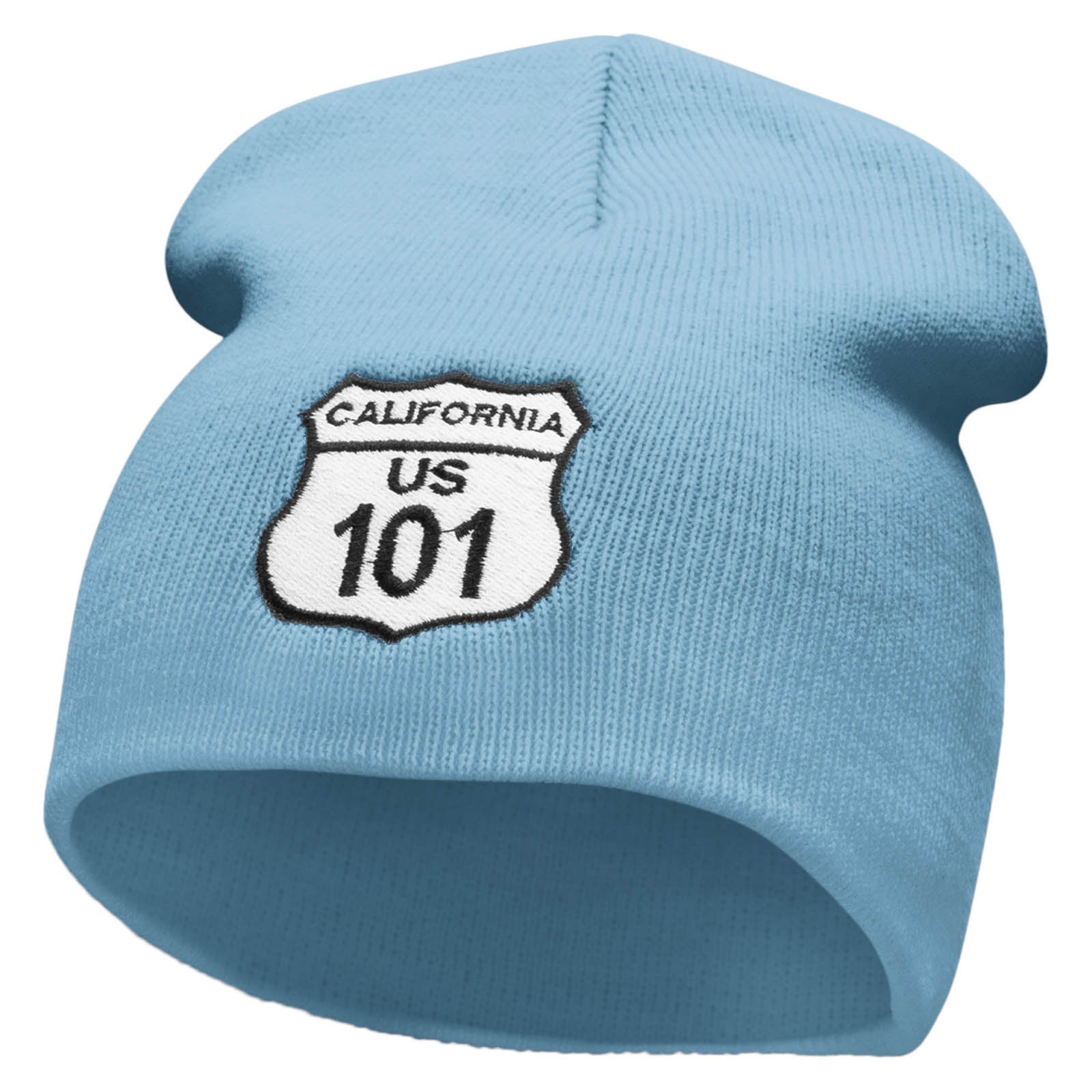 Route US 101 Sign Embroidered 8 Inch Short Beanie - Lt Blue OSFM
