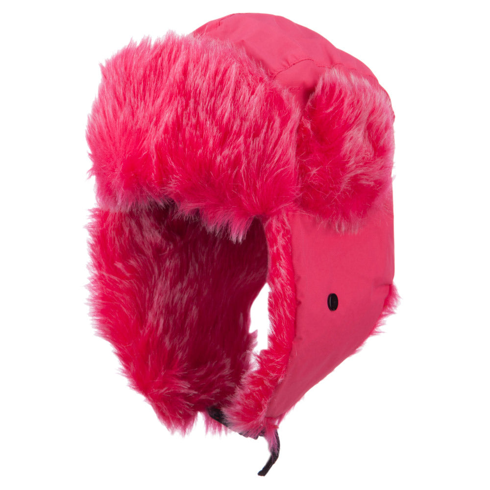 Bright Nylon Faux Fur Trooper Hat - Hot Pink OSFM