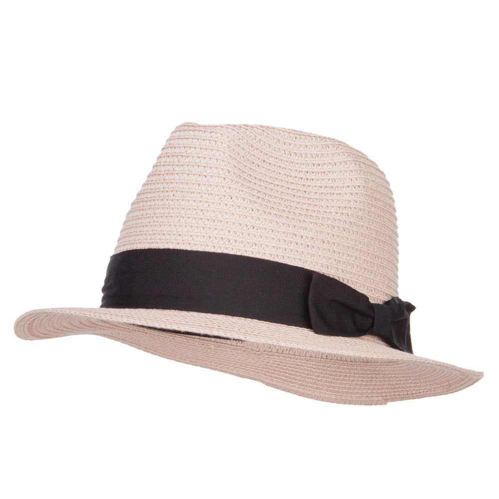 Ribbon Band Straw Panama Hat - Peach OSFM