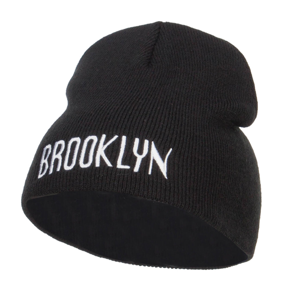 Brooklyn Embroidered Short Beanie - Black OSFM