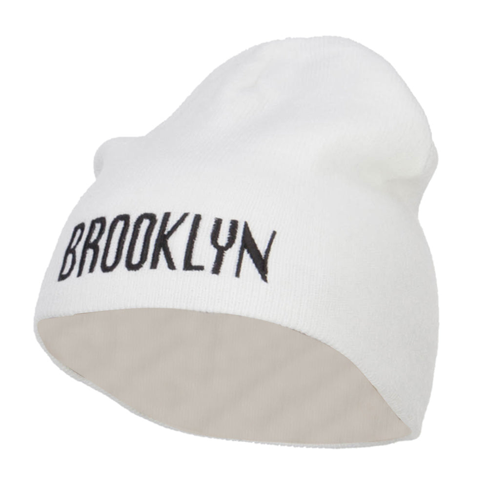Brooklyn Embroidered Short Beanie - White OSFM