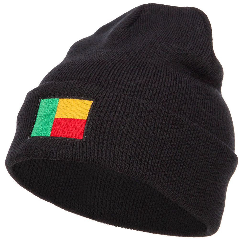 Benin Flag Embroidered Beanie - Black OSFM