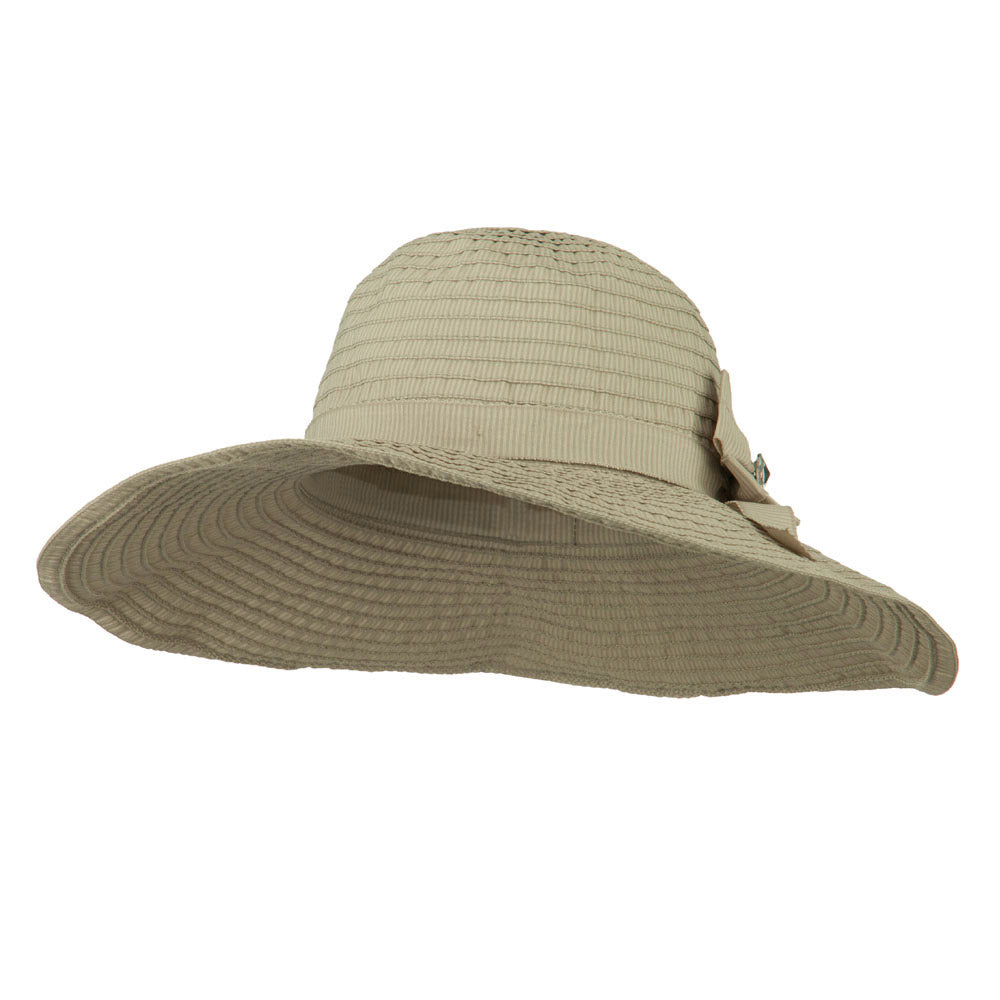 Women&#039;s Bow with Clear Button Hat - Beige OSFM