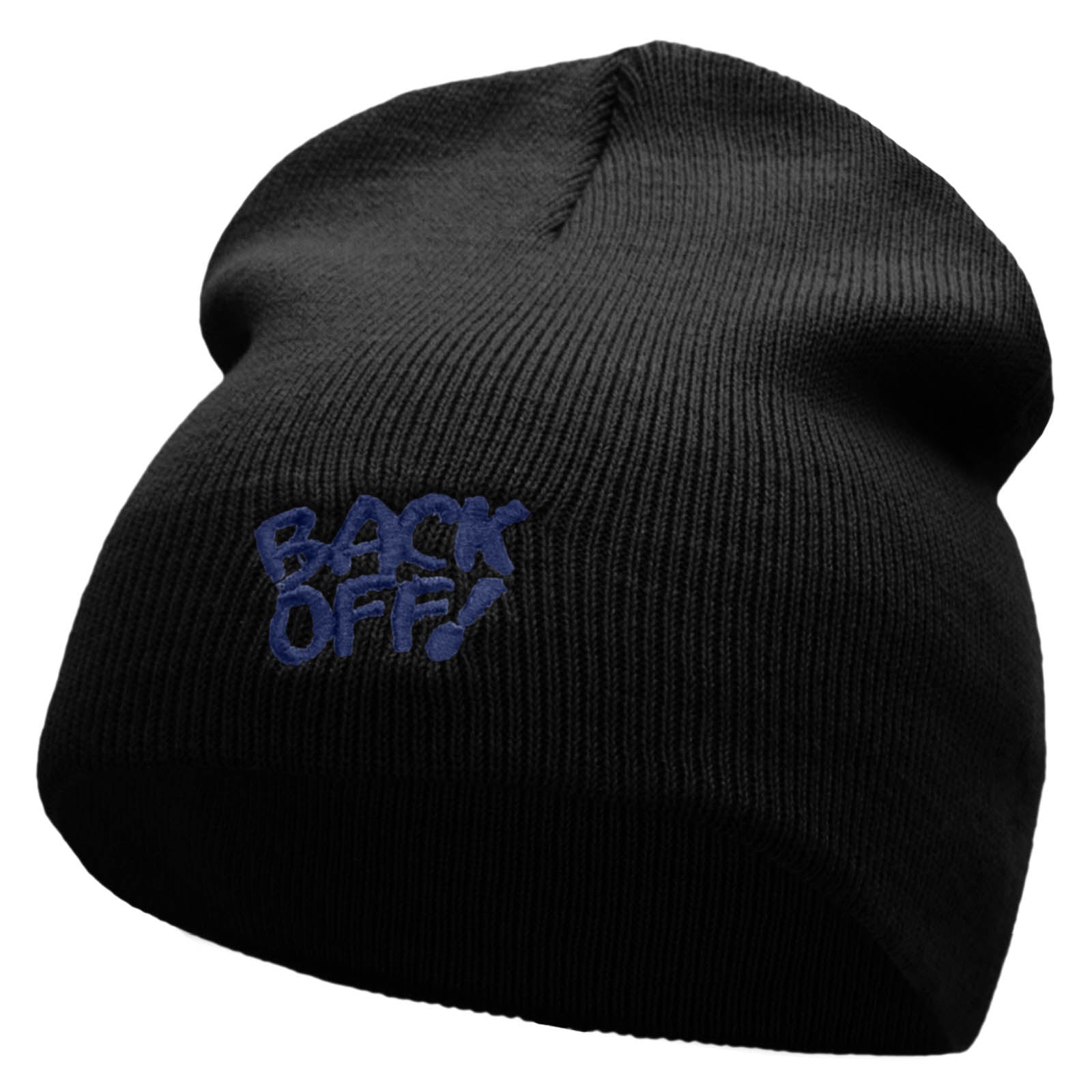 Back Off Saying Embroidered Short Beanie - Black OSFM