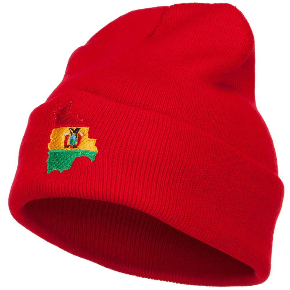 Bolivia Flag Map Embroidered Long Beanie - Red OSFM