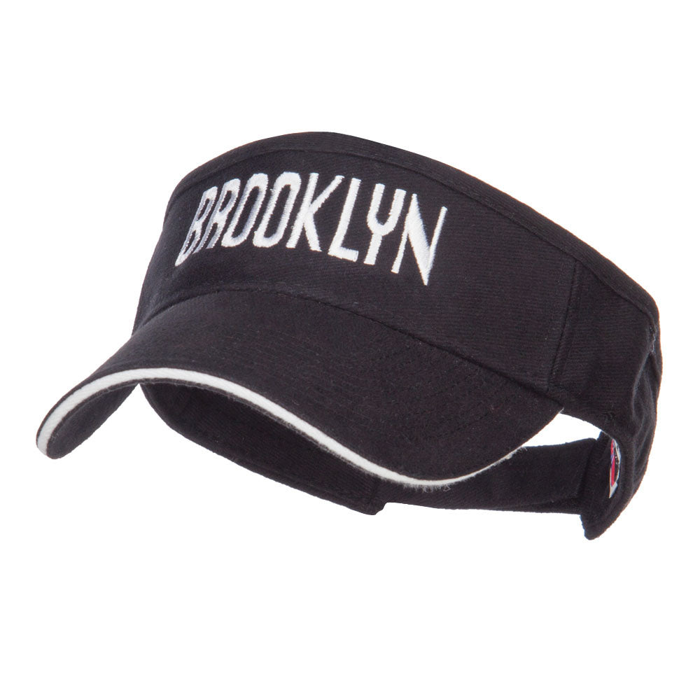 Brooklyn Embroidered Sandwich Bill Visor - Black White OSFM