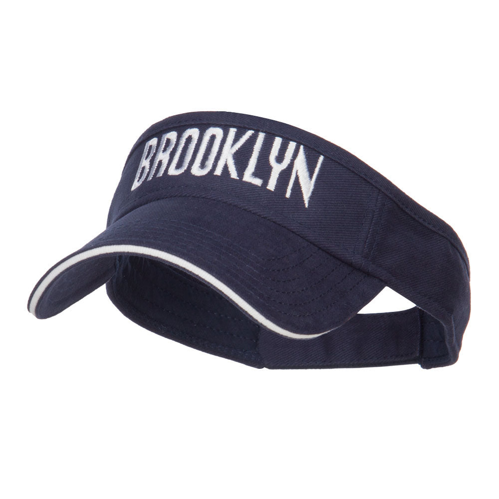 Brooklyn Embroidered Sandwich Bill Visor - Navy White OSFM