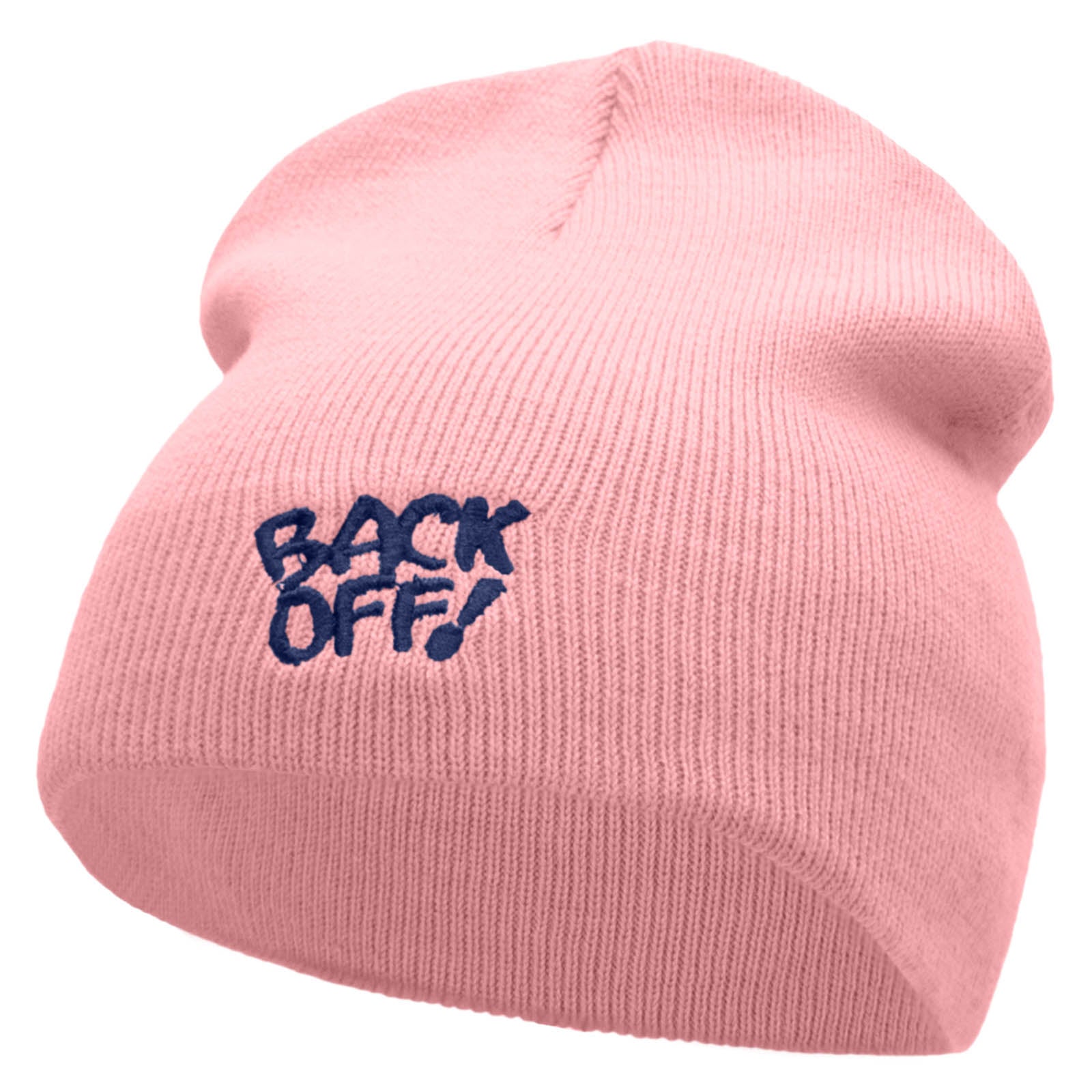 Back Off Saying Embroidered Short Beanie - Pink OSFM
