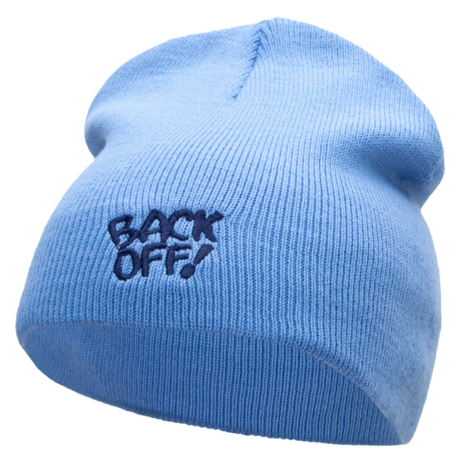 Back Off Saying Embroidered Short Beanie - Sky Blue OSFM