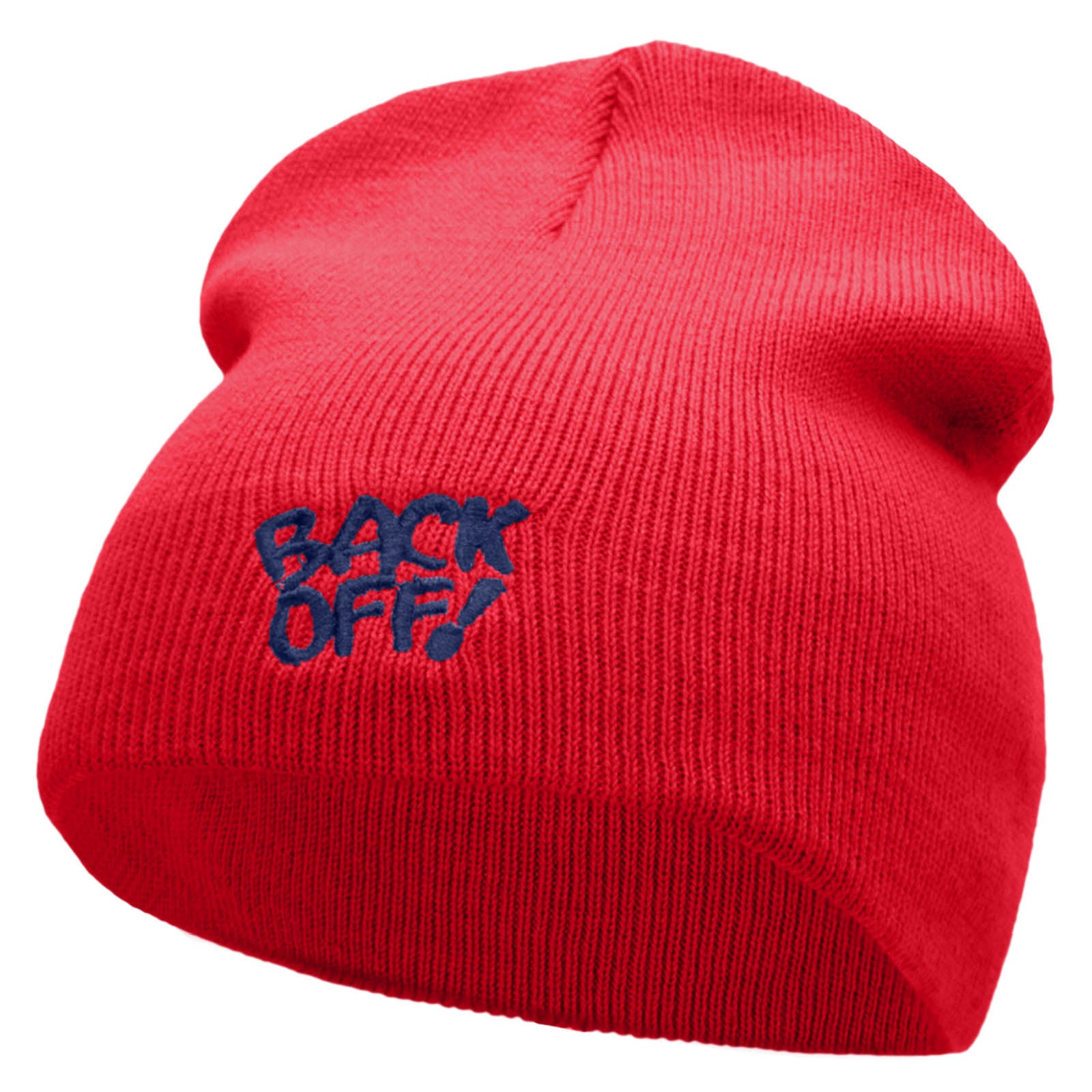 Back Off Saying Embroidered Short Beanie - Red OSFM