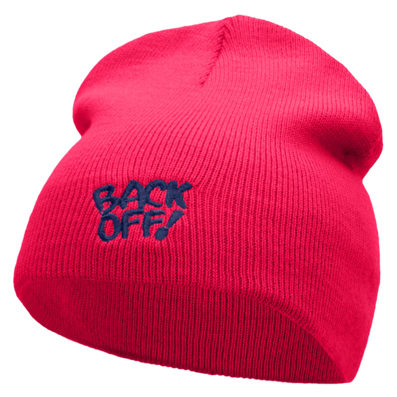 Back Off Saying Embroidered Short Beanie - Magenta OSFM